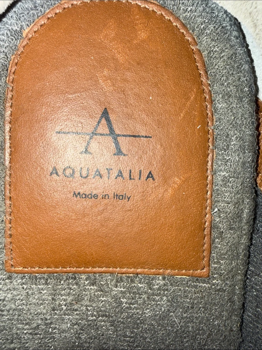 Aquatalia Nikita Italy Penny Loafer Weatherproof Soft Suede Grey Stitch Details